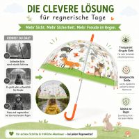 Kinderschirm transparent mit Waldtieren für Spaß im Regen