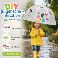 Kinder Regenschirm zum Ausmalen mit Nutztieren für Regentage