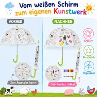 Kinder Regenschirm zum Ausmalen mit Nutztieren für Regentage