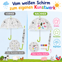 Kinder Regenschirm zum Ausmalen mit Nutztieren für Regentage