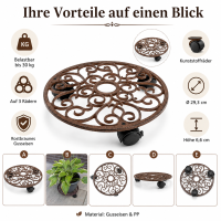 Pflanzenroller Gusseisen rund rostbraun für flexibles Bewegen