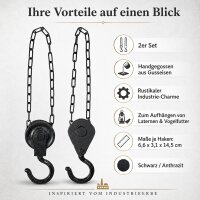Gusseisen Haken Seilwinde 2er Set für nostalgische Deko