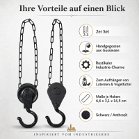Gusseisen Haken Seilwinde 2er Set für nostalgische Deko
