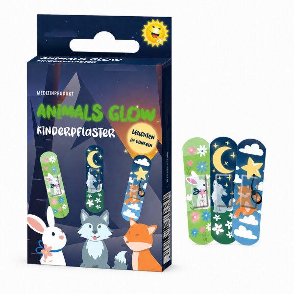 Kinder Wundpflaster 63x19mm Bunt Dunkelblau - Textilpflaster Tiere