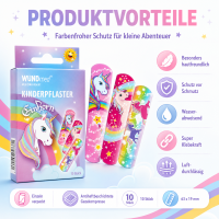 Kinderpflaster Einhorn 63x19mm Bunt Lila - Motivpflaster für Kinder