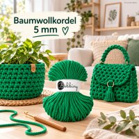 Baumwollkordel 5mm 50m Grün - Jade Green aus recycelter Baumwolle