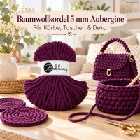 Baumwollkordel 5mm 50m Lila Aubergine - Kordelgarn geflochten