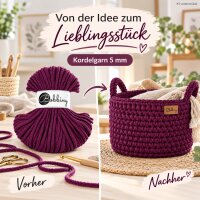 Baumwollkordel 5mm 50m Lila Aubergine - Kordelgarn geflochten