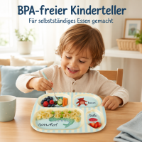 Kinderteller 4 Fächer 21,5x24,5cm Blau Melamin für getrennte Speisen