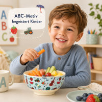 Kinderschüssel 15cm Blau Hellblau Melamin Snackschale mit ABC-Motiv