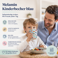 ABC Kinderbecher 250ml Blau Hellblau Melamin Becher für Kinderhände