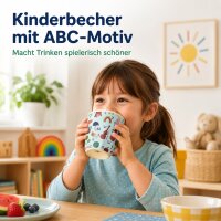 Melaminbecher für Kinder 7,5x7 cm Blau Pastellblau mit ABC-Motiv
