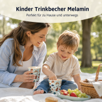 Melaminbecher für Kinder 7,5x7 cm Blau Pastellblau mit ABC-Motiv