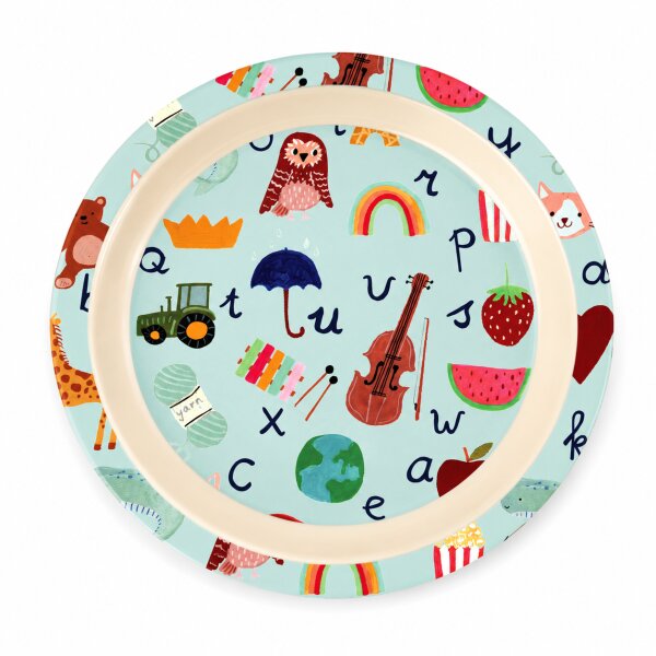 ABC Kinderteller 22cm Blau Pastell-Aqua - Melamin Essteller mit Rand