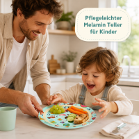 ABC Kinderteller 22cm Blau Pastell-Aqua - Melamin Essteller mit Rand