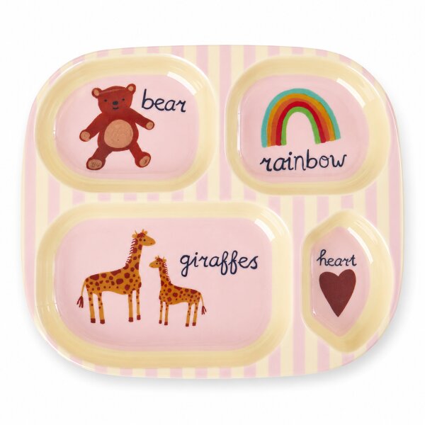 Melamin Kinderteller 24,5x21,5cm Rosa Pink mit 4 Fächern Essteller