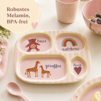 Melamin Kinderteller 24,5x21,5cm Rosa Pink mit 4 Fächern Essteller