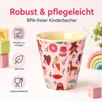 Melaminbecher für Kinder 7,5x7cm Rosa Pink kleiner Becher mit Motiv