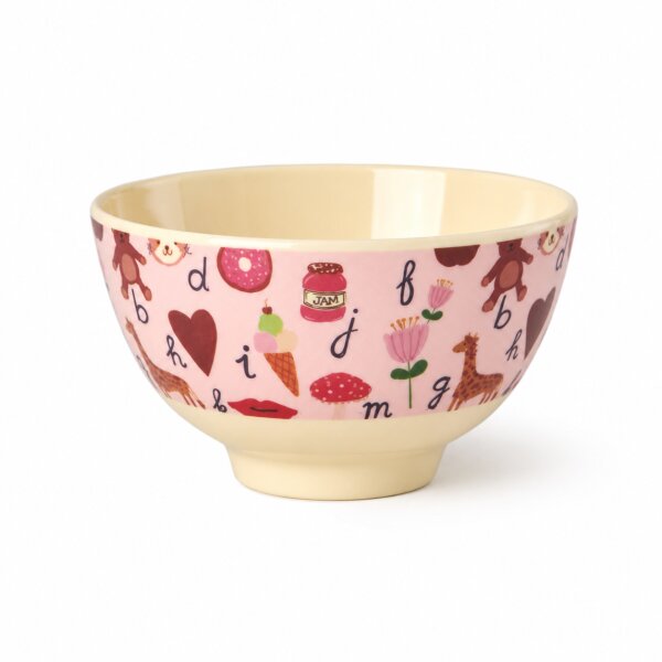 Kinderschüssel Melamin 300ml 11cm Rosa - kleine Schale mit ABC Motiv