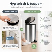 Treteimer 5l Silber Silberfarben - Badmülleimer Edelstahl Softclose