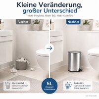 Treteimer 5l Silber Silberfarben - Badmülleimer Edelstahl Softclose