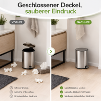 Treteimer 5l Silber Silberfarben - Badmülleimer Edelstahl Softclose