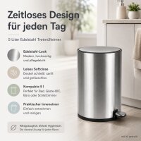 Treteimer 5l Silber Silberfarben - Badmülleimer Edelstahl Softclose