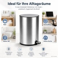 Treteimer 5l Silber Silberfarben - Badmülleimer Edelstahl Softclose