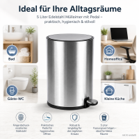 Treteimer 5l Silber Silberfarben - Badmülleimer Edelstahl Softclose