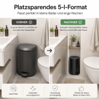 Treteimer Schwarz 5l Edelstahl Pedaleimer mit Softclose