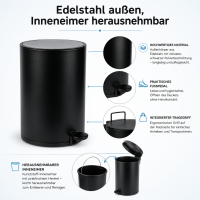 Treteimer Schwarz 5l Edelstahl Pedaleimer mit Softclose