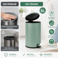 Treteimer 5l Grün - Mint Green Badmülleimer Edelstahl Softclose