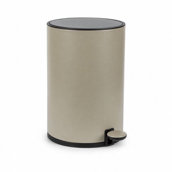 Treteimer 5l Braun Taupe - Edelstahl Pedaleimer rund fürs Bad