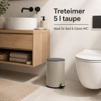 Treteimer 5l Braun Taupe - Edelstahl Pedaleimer rund fürs Bad