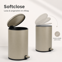 Treteimer 5l Braun Taupe - Edelstahl Pedaleimer rund fürs Bad