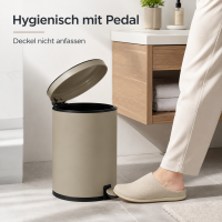 Treteimer 5l Braun Taupe - Edelstahl Pedaleimer rund fürs Bad