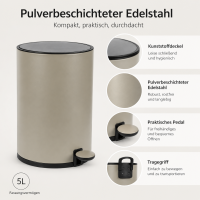 Treteimer 5l Braun Taupe - Edelstahl Pedaleimer rund fürs Bad