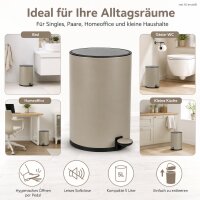 Treteimer 5l Braun Taupe - Edelstahl Pedaleimer rund fürs Bad