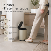 Treteimer 5l Braun Taupe - Edelstahl Pedaleimer rund fürs Bad