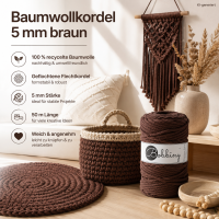 Makramee Kordel 5mm 50m Braun - Flechtgarn Chocolate Brown Baumwolle