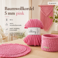 Makramee Kordel 5mm 50m Pink - Bobbiny Bubblegum Pink Baumwolle