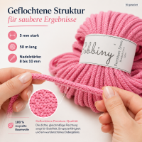 Makramee Kordel 5mm 50m Pink - Bobbiny Bubblegum Pink Baumwolle