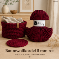 Baumwollkordel 5mm 50m Rot - Red Velvet Kordelgarn für Taschen