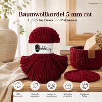 Baumwollkordel 5mm 100m Rot - Red Velvet Makramee Kordel geflochten