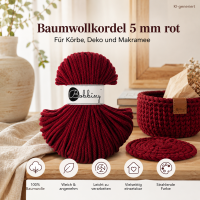 Baumwollkordel 5mm 100m Rot - Red Velvet Makramee Kordel geflochten