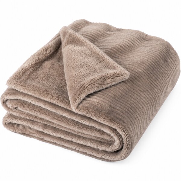 Kuscheldecke 150x200 Grau Taupe - Fleecedecke Fellimitat Sofa