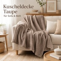 Kuscheldecke 150x200 Grau Taupe - Fleecedecke Fellimitat Sofa