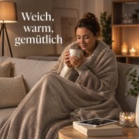 Kuscheldecke 150x200 Grau Taupe - Fleecedecke Fellimitat Sofa
