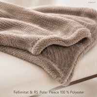 Kuscheldecke 150x200 Grau Taupe - Fleecedecke Fellimitat Sofa