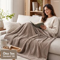 Kuscheldecke 150x200 Grau Taupe - Fleecedecke Fellimitat Sofa